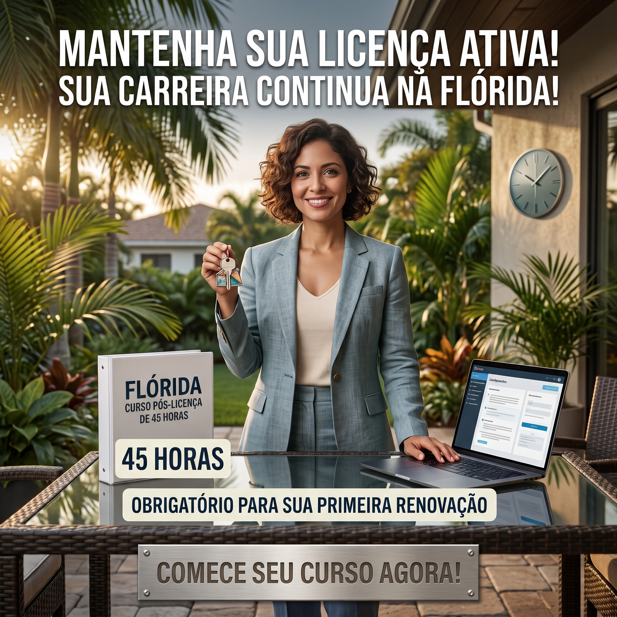 Curso de 45 horas para imobiliários na Flórida após a obtenção da licença