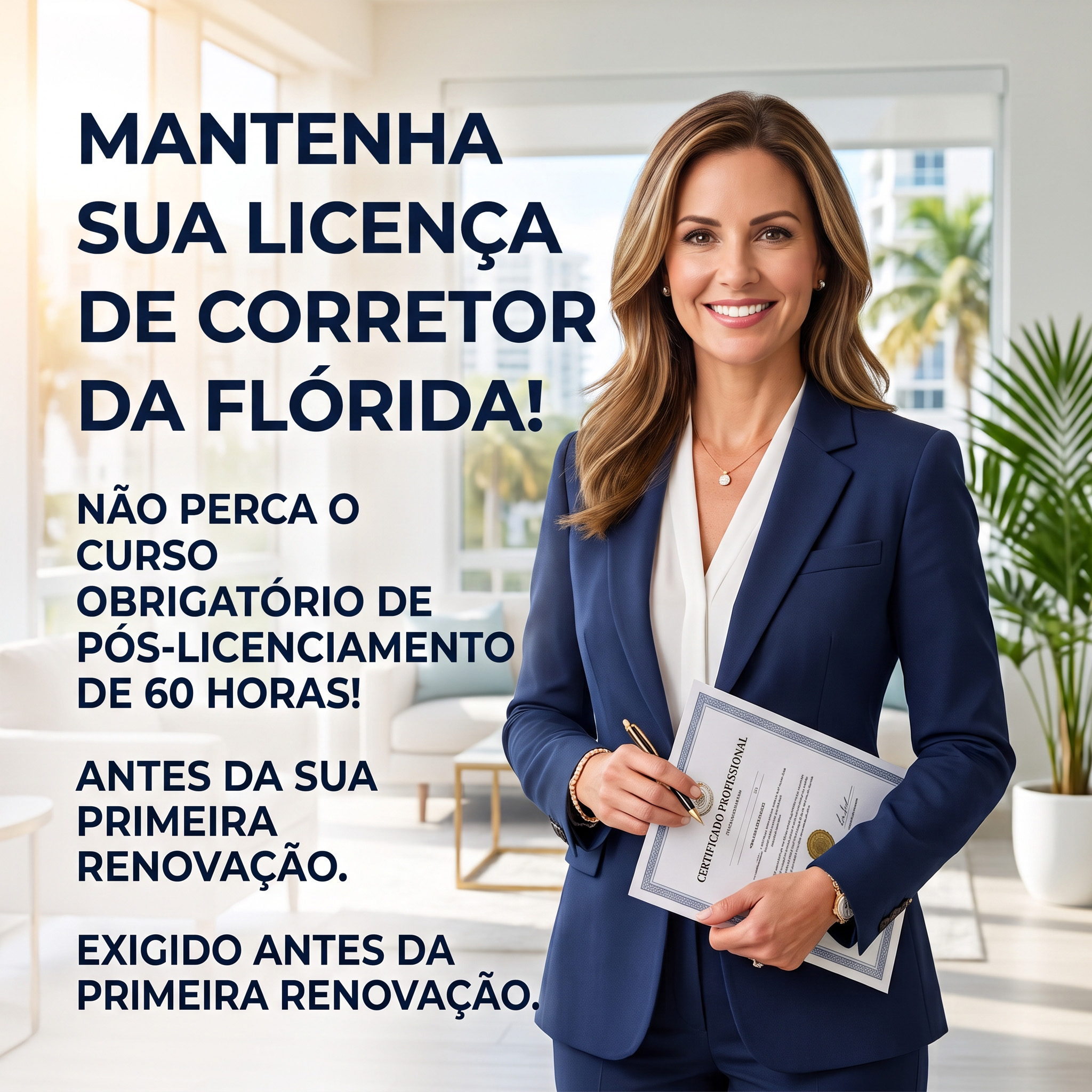Curso de Pós-Licenciamento de 60 Horas para Broker Imobiliário da Flórida
